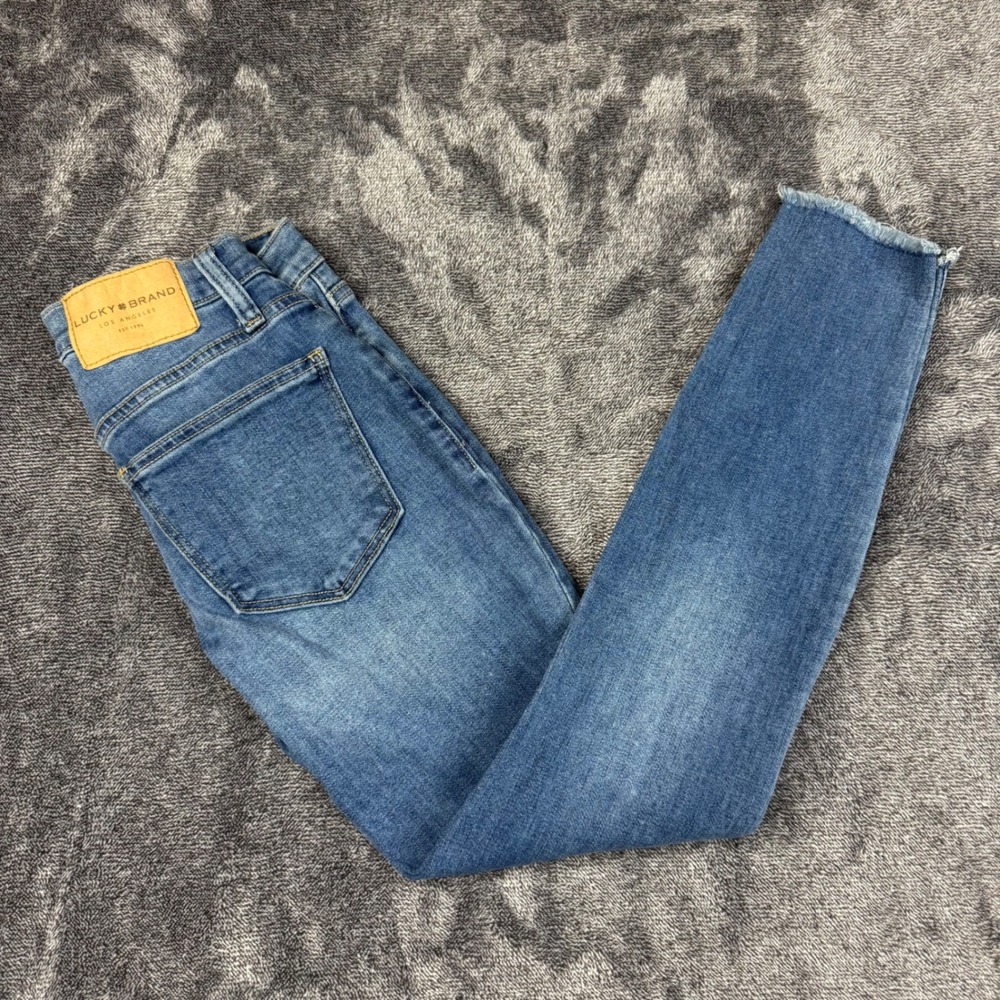 Lucky Brand Jeans Ava Mid Rise Skinny Ankle Blue 00/24 Cotton Blend Raw Hem
